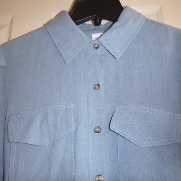 Grace + Karma Blue Long Sleeve Linen Blend Shirt Blouse Top Size S M L XL 3X NWT - Picture 3 of 3